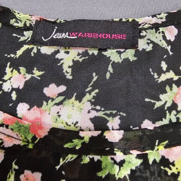 Sheer Floral Print Tank Dress sz Large Tiered Spaghetti Straps Jeans Warehouse - Picture 6 of 9